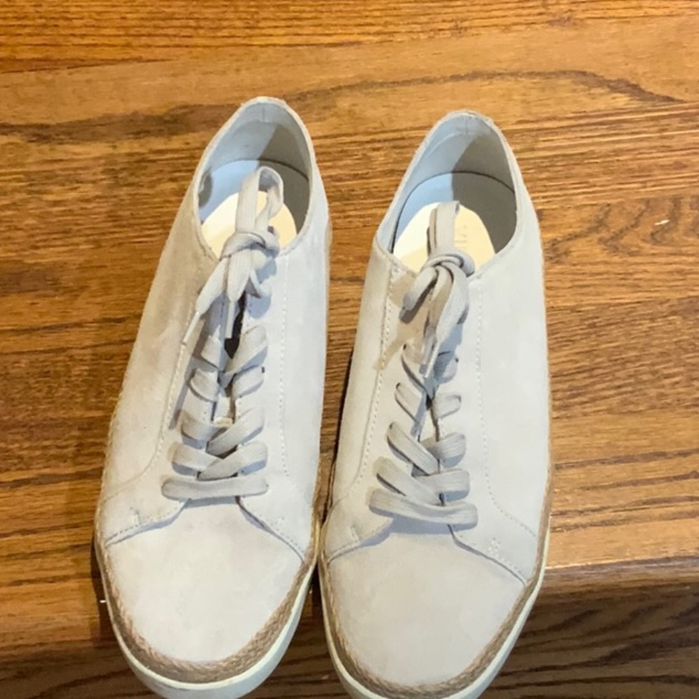 Off white suede leather athletic shoes